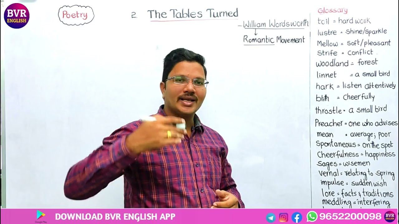 The Tables Turned William Wordsworth in Telugu I Inter 2nd Year English #bvrenglish