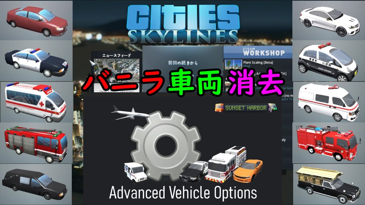 【シティーズスカイライン】 車両を管理 バニラ車両を消したり 管理できるMod  Advanced Vehicle Options【citiesskylines/MOD】