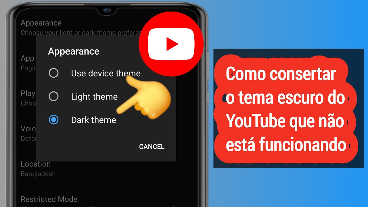 Como corrigir o problema do tema escuro do YouTube que n&atilde;o funciona (2025)