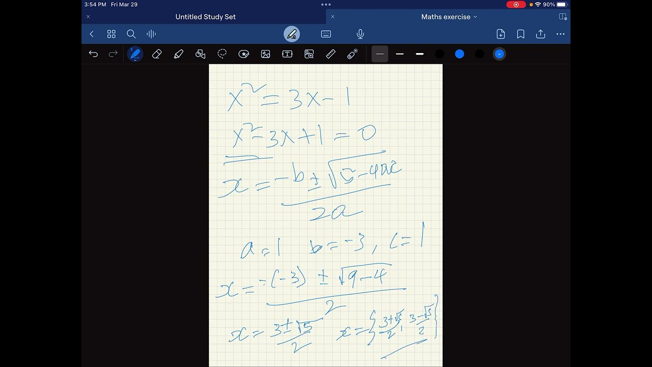 ሒሳብ ማጥኛ መንገድ quadratic equations