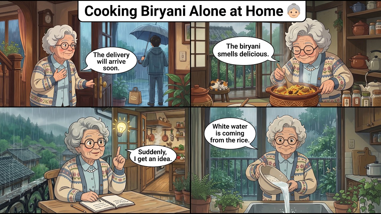 Cooking Biryani Alone at Home 👵| English Learn | Basic English | Slow English For Beginners | 🗣️