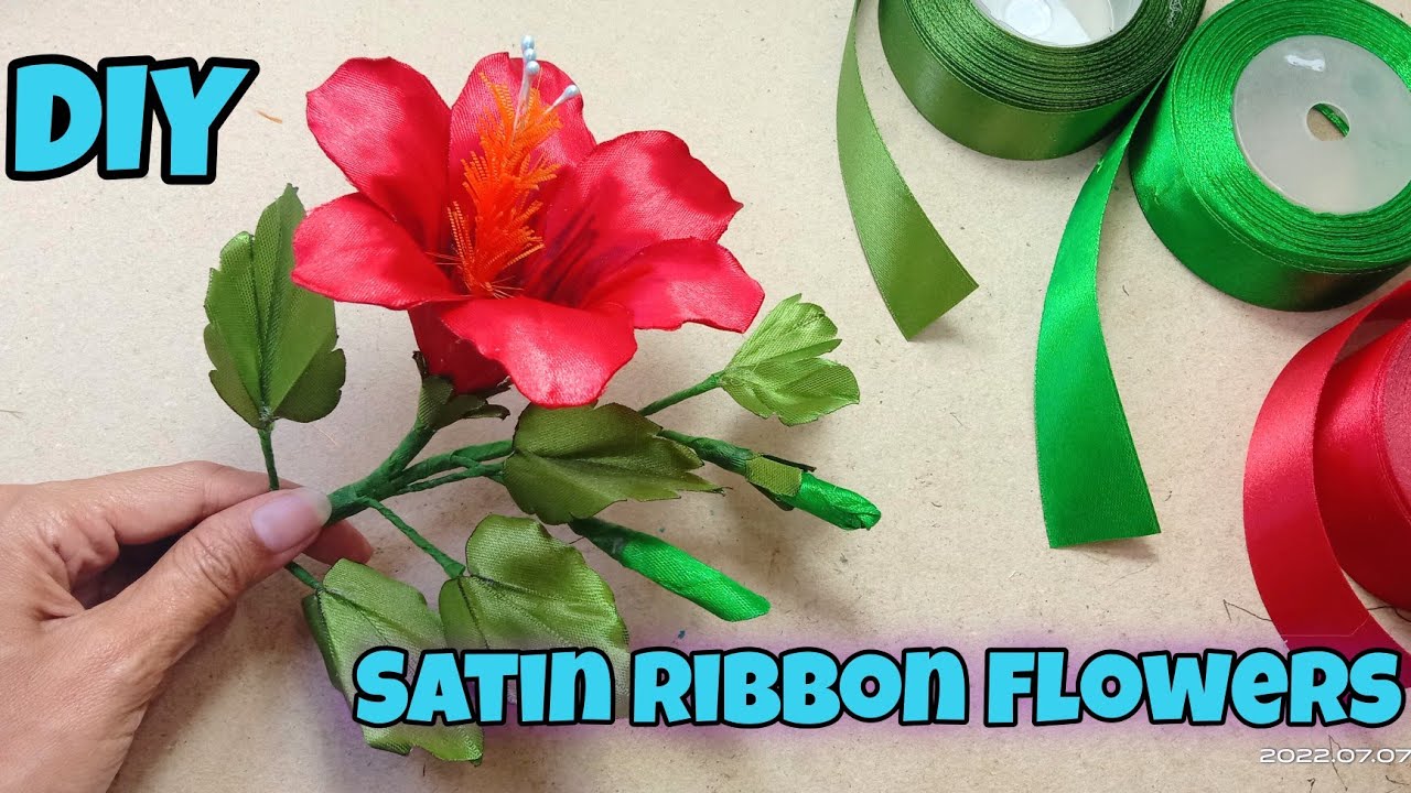 DIY || How To Make Satin Ribbon Flowers Hibiscus Easy || Tutorial Hibiscus Satin Ribbon Flowers