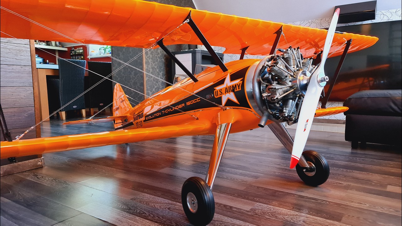 Stearman PT‑17, Full Build From Scratch, 3D printed fuselage Bambu Lab Aero, Evolution 160CC Radial