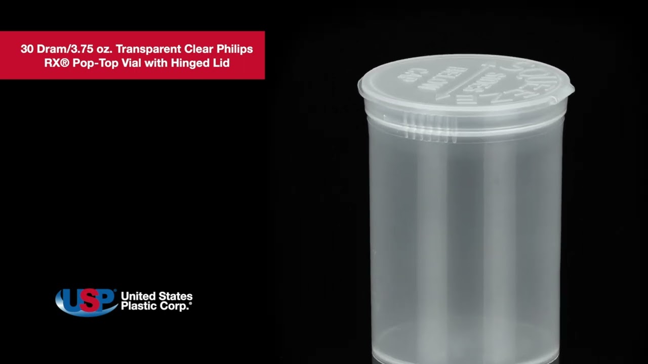 30 Dram Transparent Clear Philips RX&reg; Pop-Top Vial with Hinged Lid | U.S. Plastic Corporation&reg;