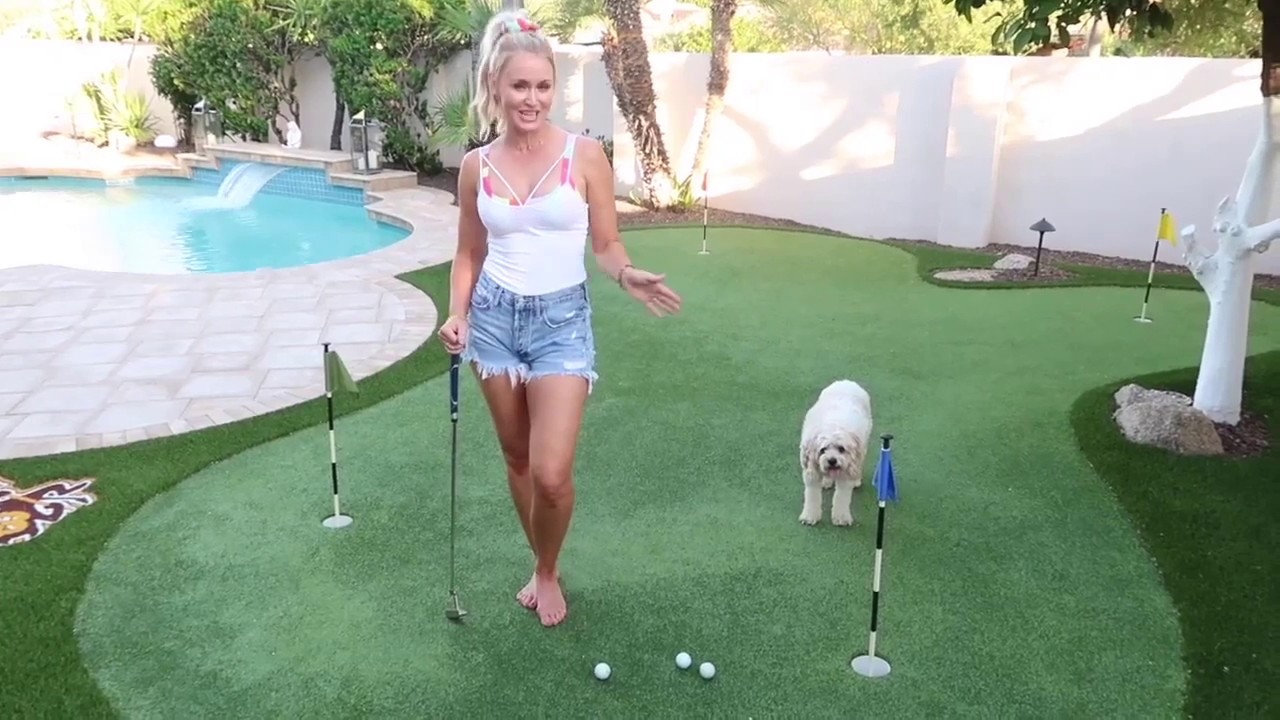 Blair O'neal backyard practice putting green