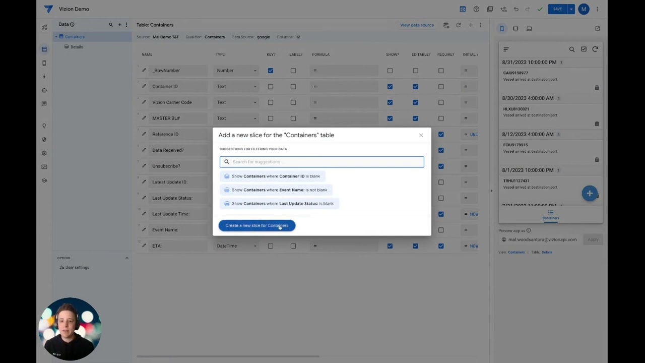 Vizion's Container Tracking API - App Sheet