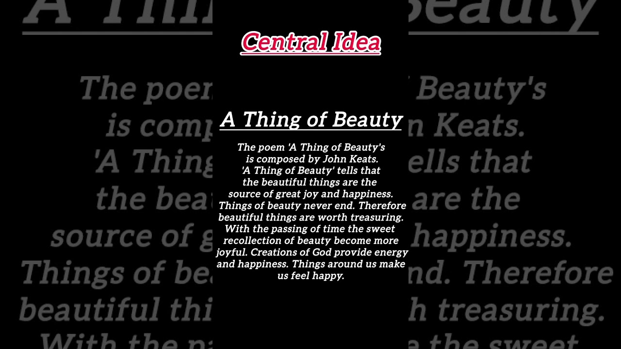 Central Idea Class 12th A Thing of Beauty's || 2024 UP Board