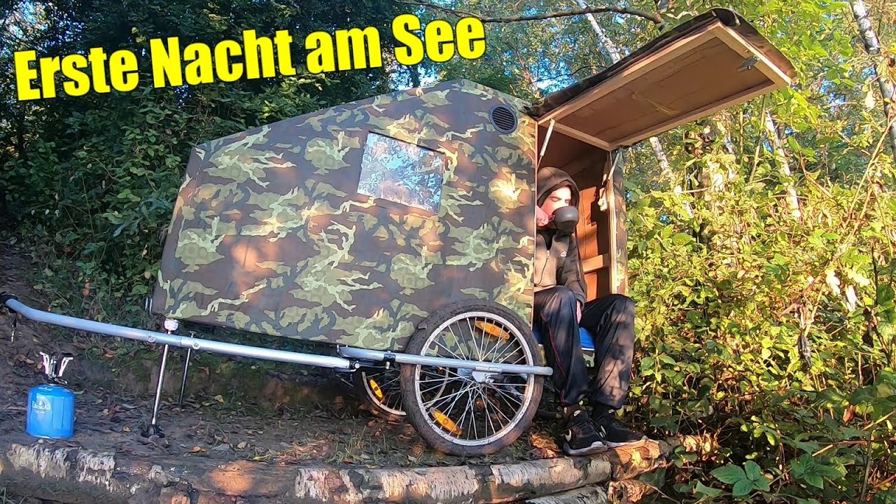 Erste Nacht im Fahrrad Wohnwagen, Outdoor Übernachtung im E-Bike Camper