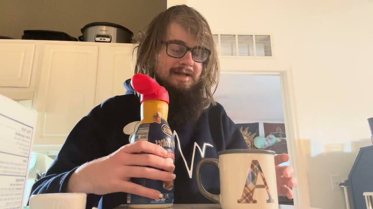 Me trying the coffee, mate, butter, beer, flavored creamer from Harry Potter Vlog ￼ bonus video ￼