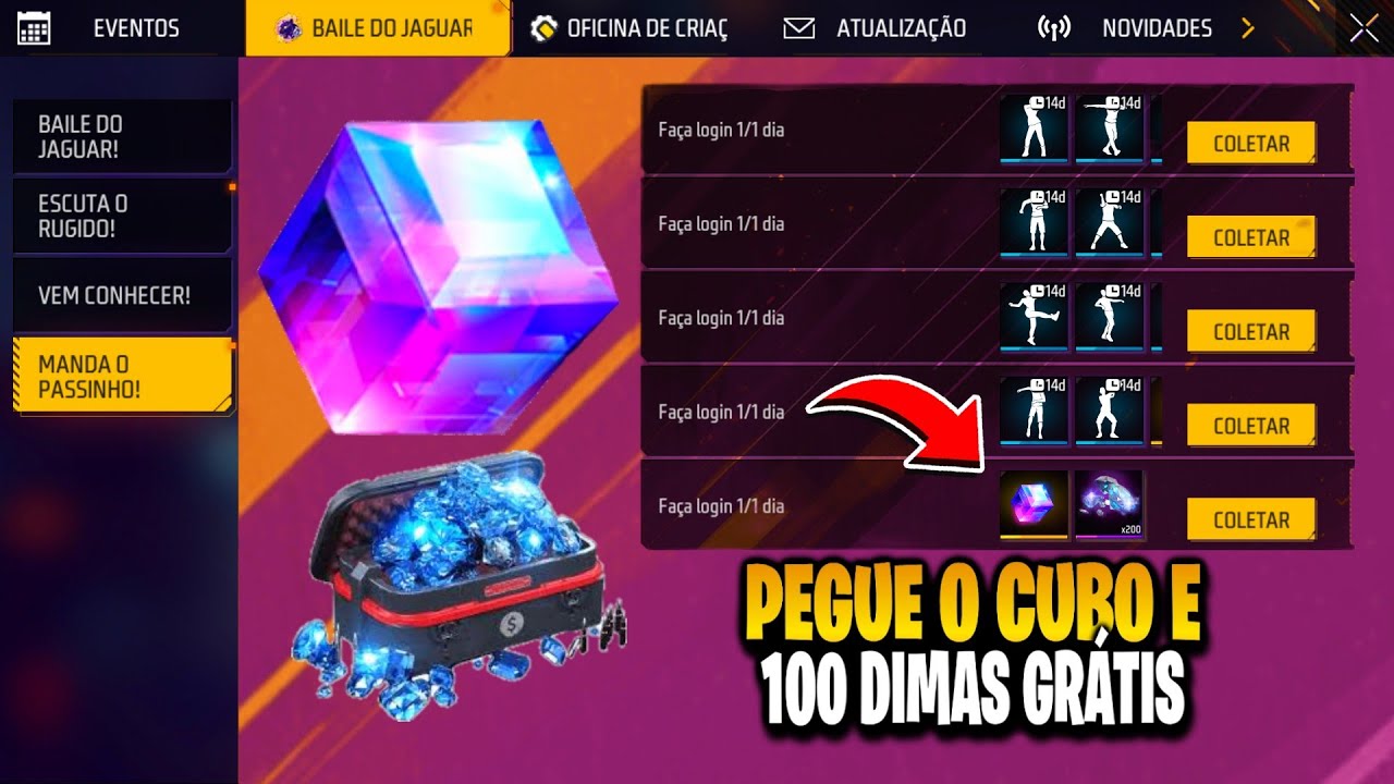 SAIU AGORA! PEGUE 100 DIAMANTES E O CUBO MÁGICO GRÁTIS NO FREE FIRE