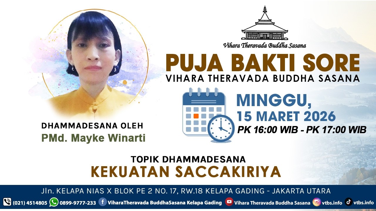 PUJA BAKTI SORE ONLINE VIHARA THERAVADA BUDDHA SASANA | MINGGU, 15 MARET 2026