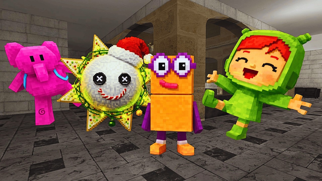 MINECRAFTIFIED Nextbots of Number 1, Elly, Nina & CHRISTMAS Sprunki Sun in Shippy l Garry's Mod