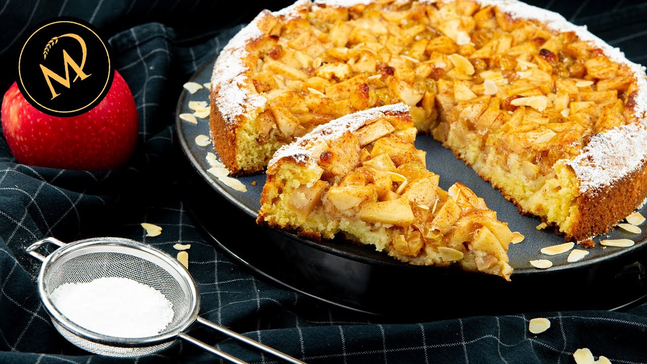 Schneller und saftiger gebackener Apfel Mandel Kuchen / Torte