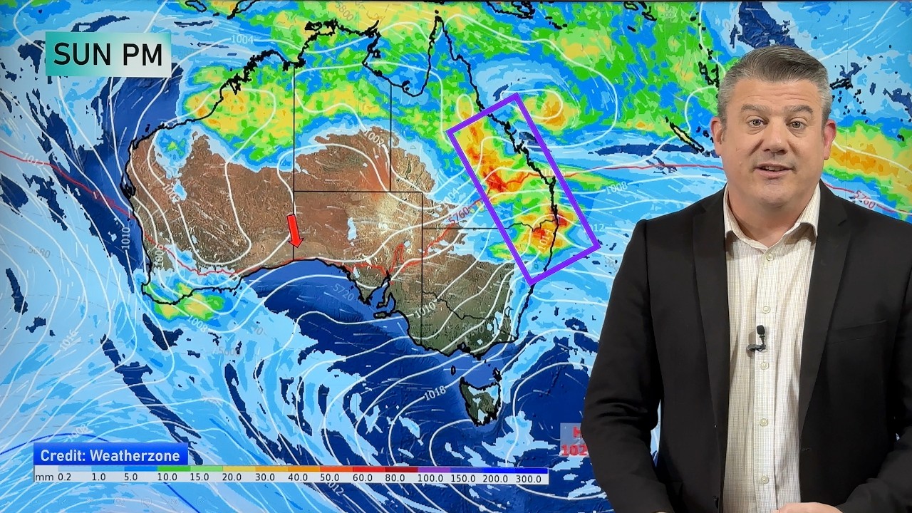 Oz: High pressure grows in south, downpours develop esp in Qld & northern NSW (12/2/26)