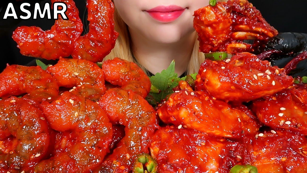 ASMR SPICY RAW CRAB & SHRIMP 🦀🦐 Mukbang Eating sounds