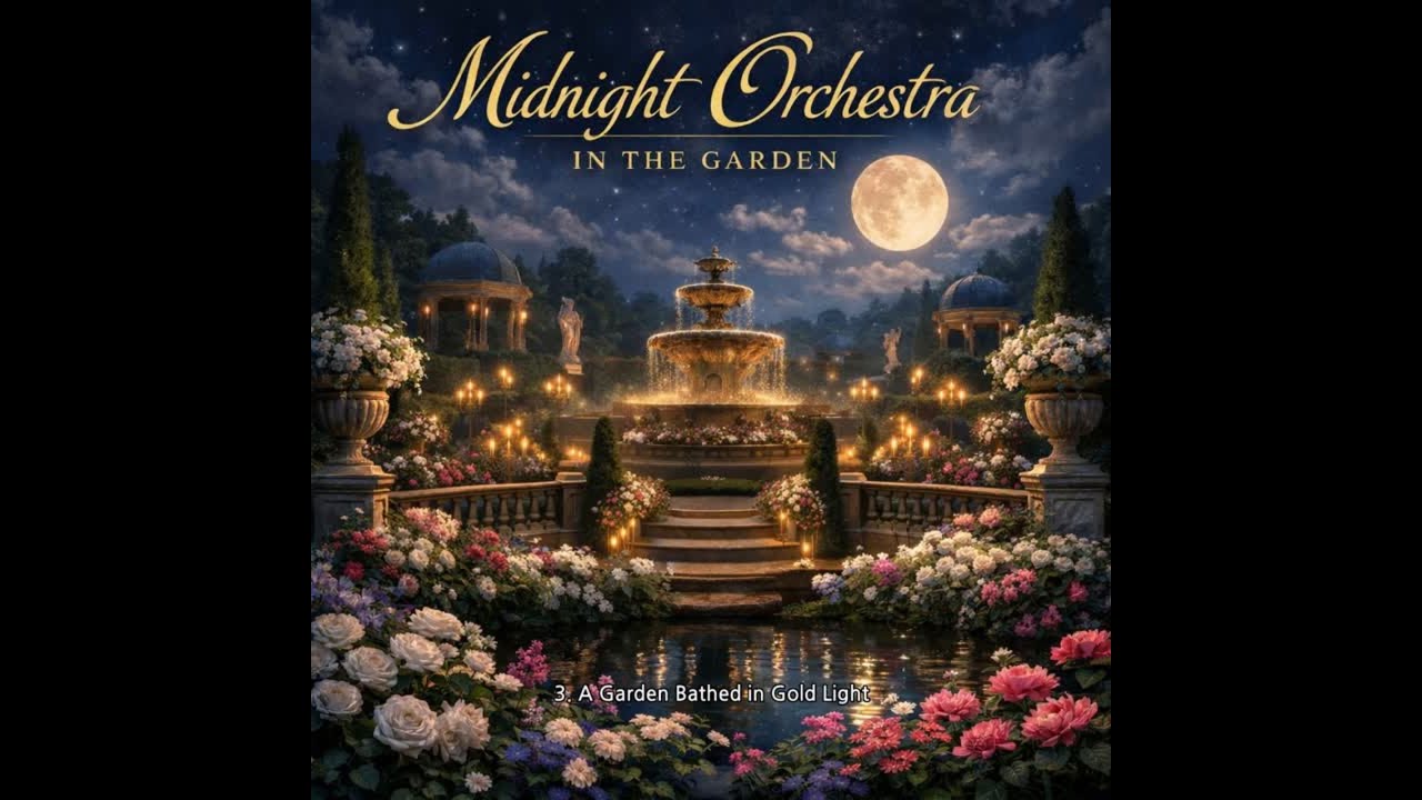 Midnight Orchestra in the Garden – A Garden Bathed in Gold Light