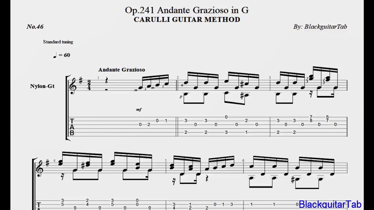 Carulli Guitar-Op.241 Andante Grazioso in G (No.46)/BlackguitarTab
