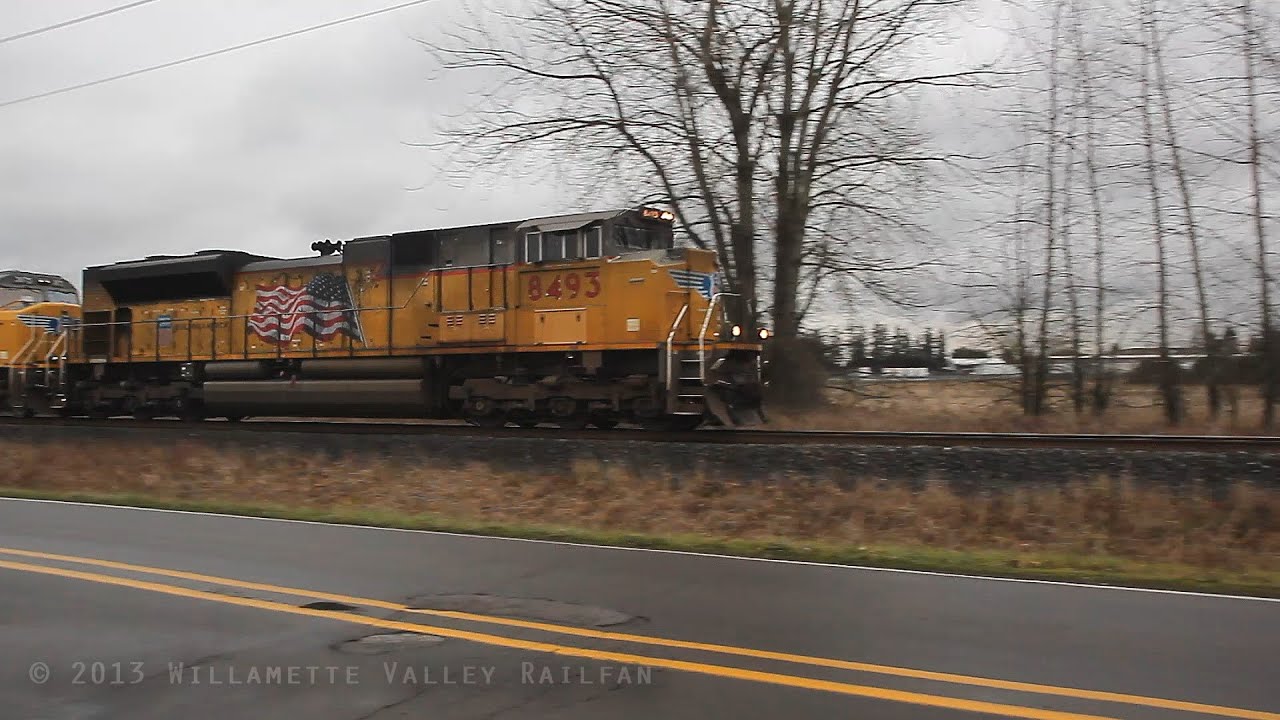 UP 8493 leads QPDRV with a shave 'n a haircut, Salem, Oregon 1.28.13