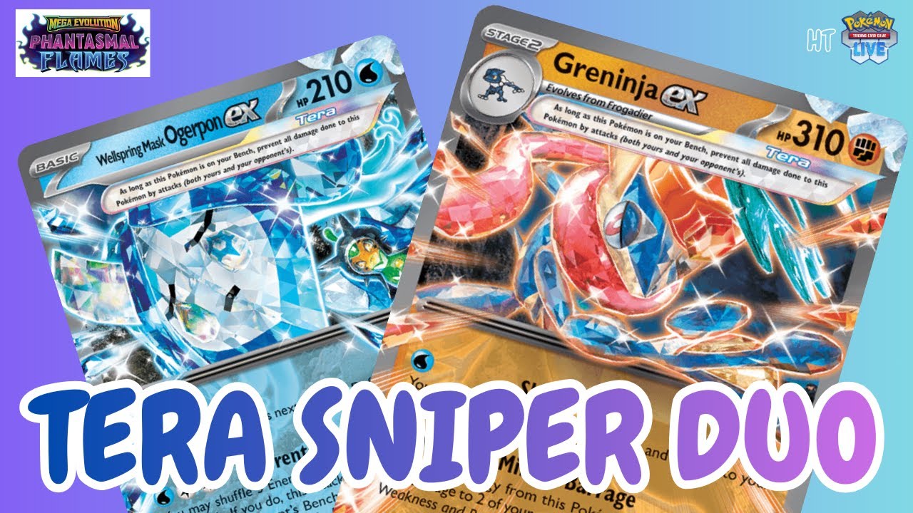 [PTCG] Tera Sniper! Mega Evolution! Phantasmal Flames! Greninja/Wellspring Mask Decklist + Gameplay