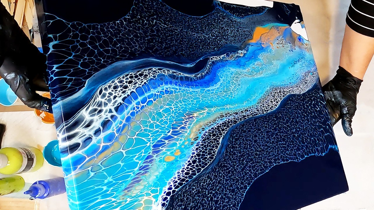Opal River with a Patterned Background - Acrylic Pour Swipe
