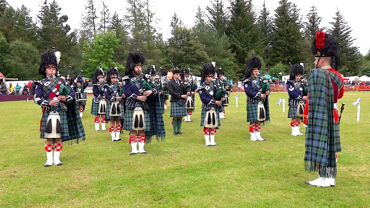 'Bonnie Lass O' Fyvie' and 'Rowan Tree' by Ballater Pipe Band during 2019 Tomintoul Highland Games