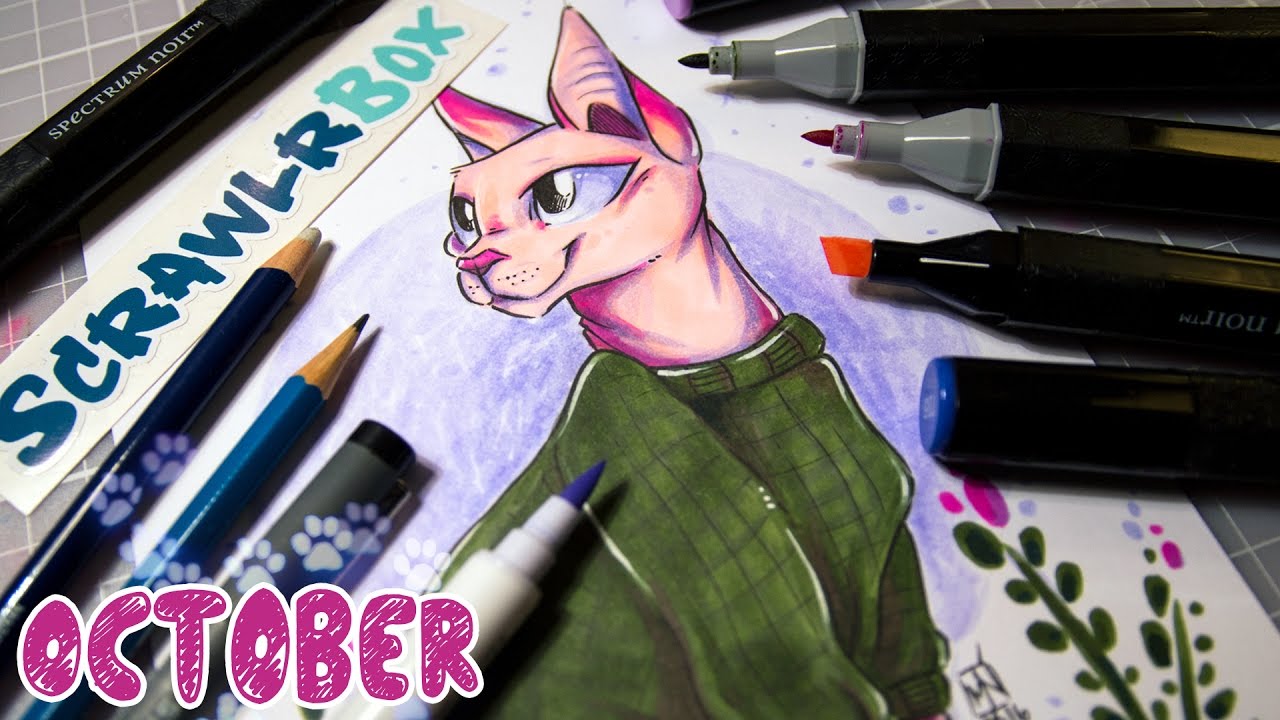 October SCRAWLRBOX + Speed Drawing (Happy Cat!) - GIVEAWAY