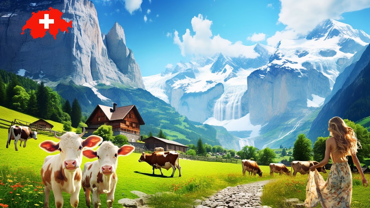 Swiss Cows🇨🇭 8 Most Beautiful Places to Visit in Switzerland🇨🇭Lauterbrunnen, Mürren, Gimmelwald