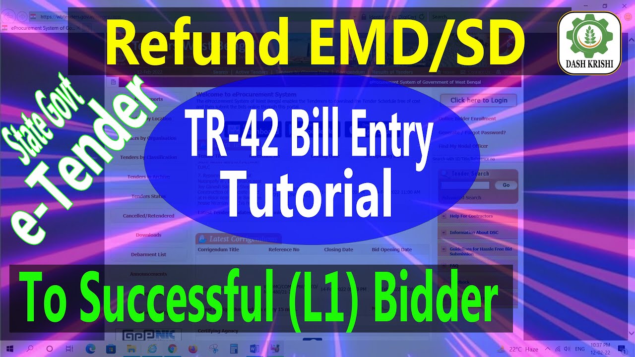How to Refund EMD/SD Paid by Successful (L1) Bidder in State Govt e-Tenders ‖ TR-42 Bill Entry