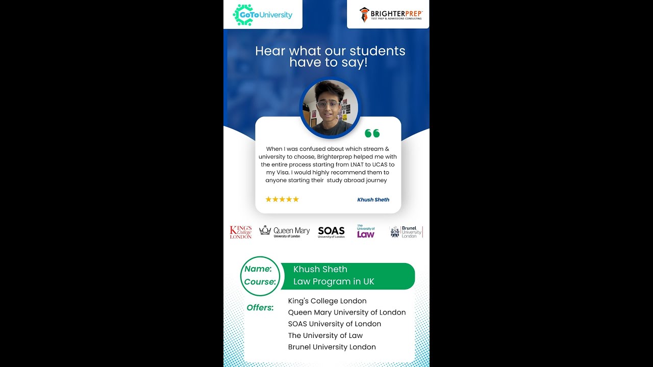Khush Sheth&rsquo;s Journey: Securing Law Offers from Top UK Universities | Gotouniversity