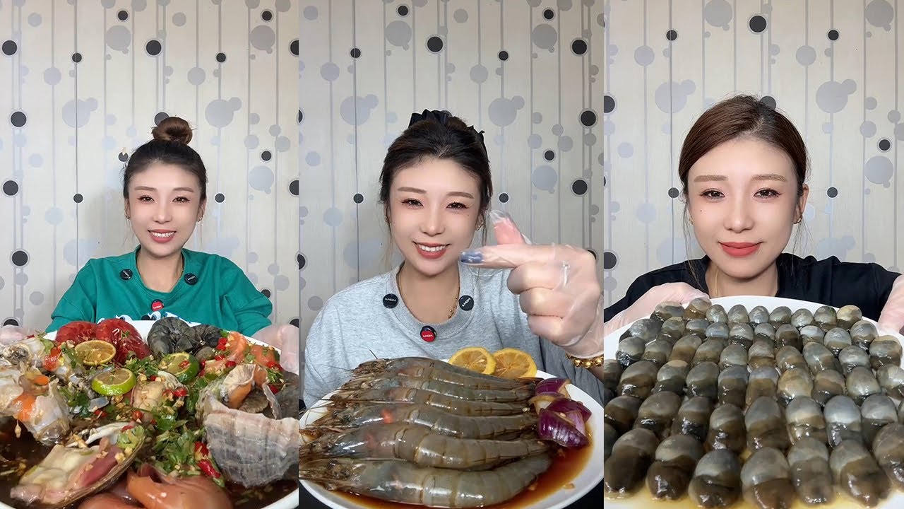 【Mukbang】Seafood sashimi platter+Oriental shrimp+mud snails🦀🦐🦪🐚🧄🍋🌶#Seafood#asmr#yummy