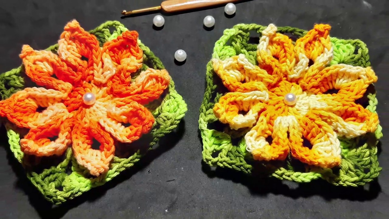 Flor Real com Picô/ Square de crochê com Flor