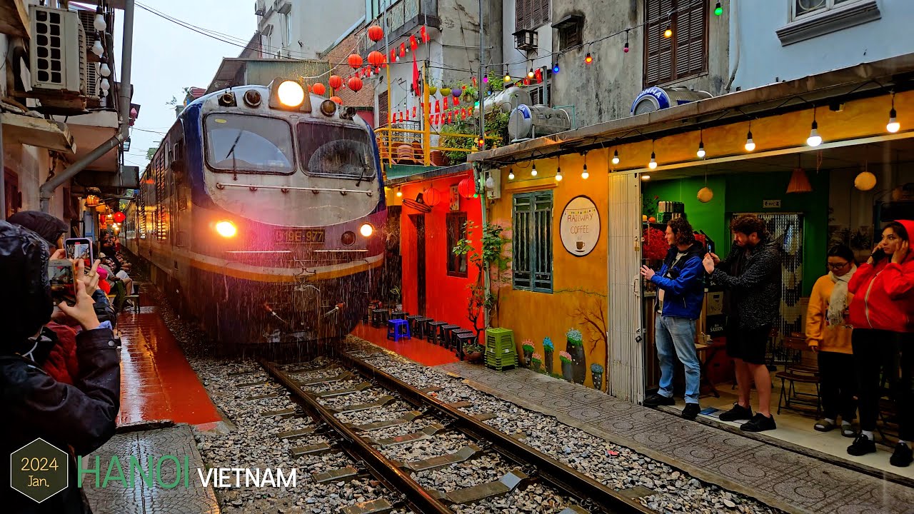 Hanoi train Street in Heavy Rain☔️ •[4k] Hanoi, Vietnam