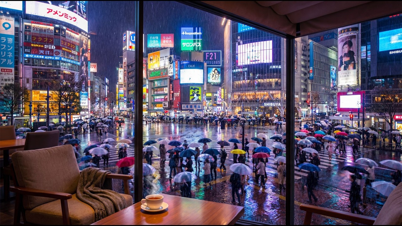 渋谷 Shibuya Rain · Café Window · Ambient Piano · 1h13 Study Loop