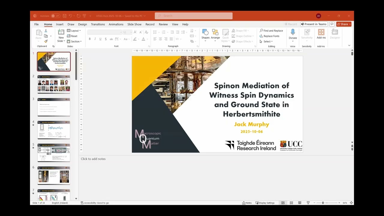 eQMA/HOQE: J. Murphy: Spinon mediation of witness-spin dynamics and ground state in Herbertsmithite