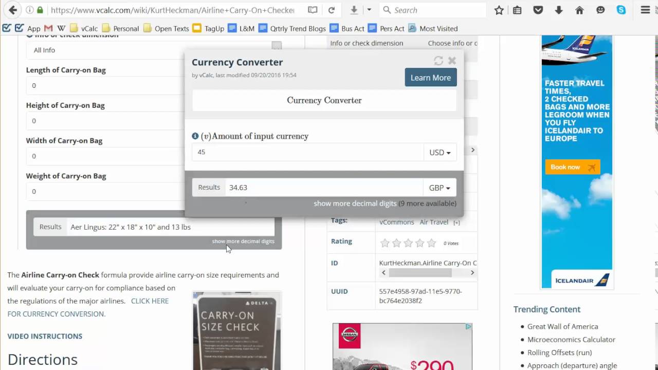 How to add a popup calculator or a constant to a vCalc wiki page.