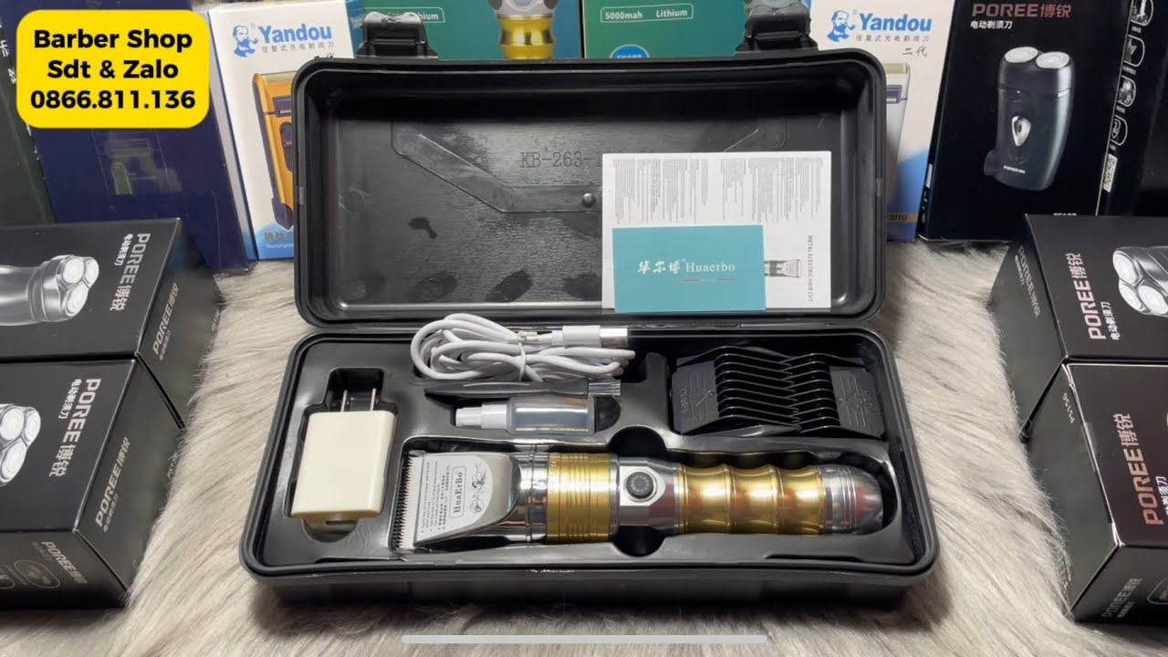 Tông Đơ Cắt Tóc Cao Cấp HuaerBo B60 Với 2 Chế Độ Turbo, Pin 5000Mah, Lưỡi Sứ Đã Chuốt Sắc Bén