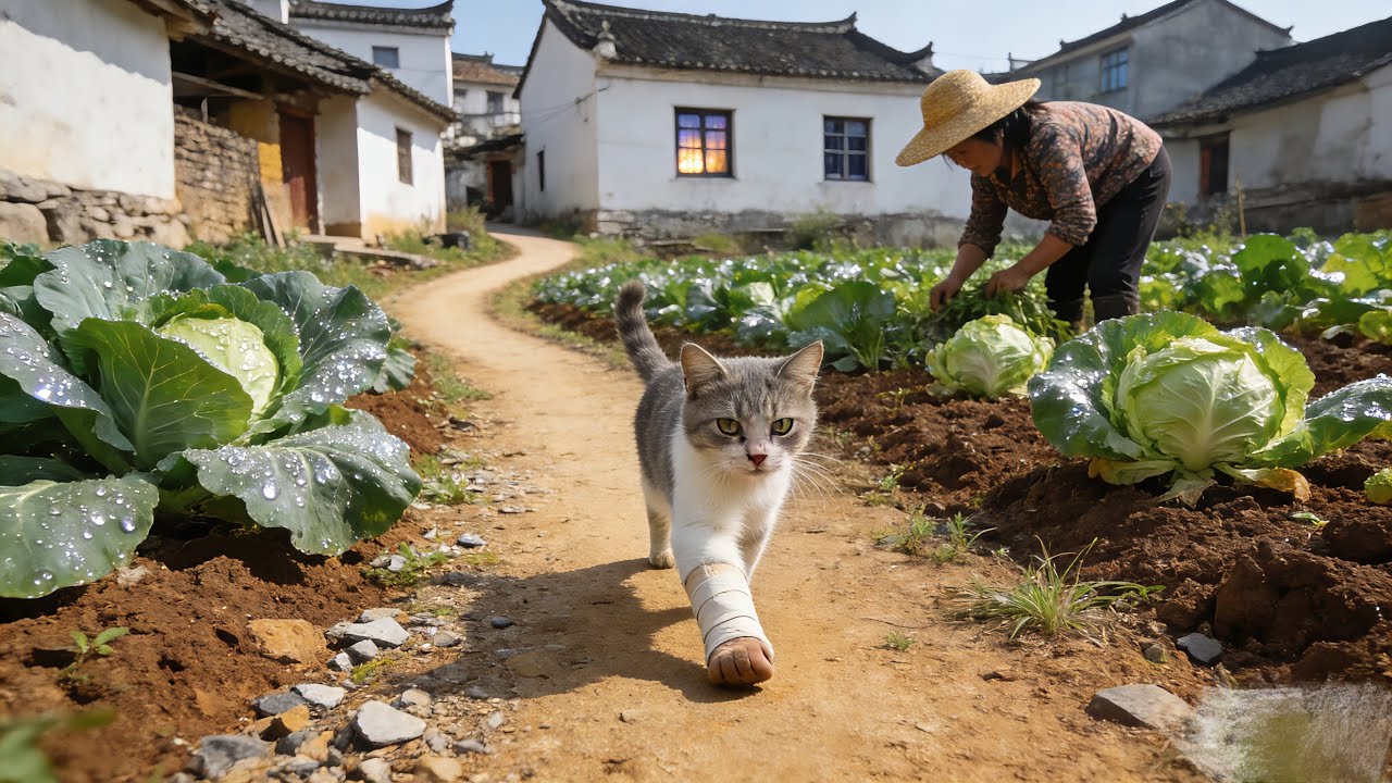 Real Rural China Walk: Found a Helpless Injured Kitten in Vegetable Fields