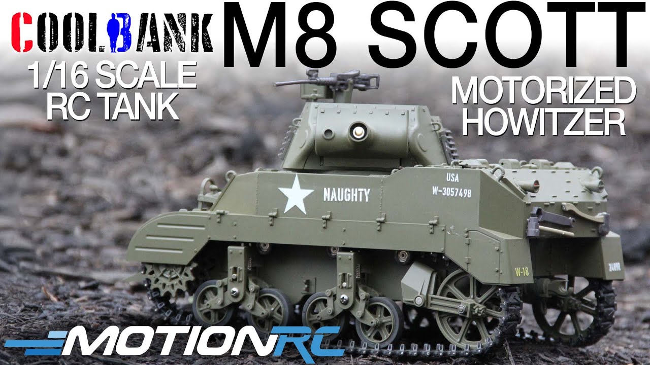 Радиоуправляемый танк Coolbank US M8 Scott в масштабе 1/16 с моторизованной гаубицей | Motion RC