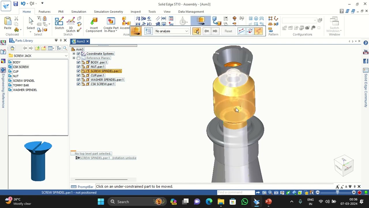 SCREW JACK ASSEMBLY AND 2D DRAFT Solid Edge ST10/2019/2022 CAMD LAB