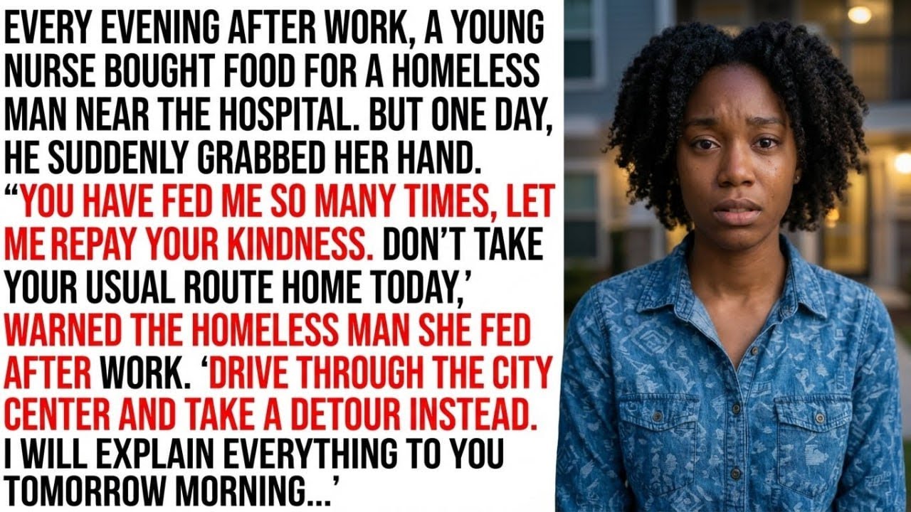 "Don't take your usual route home today," warned the homeless man she fed after work.
