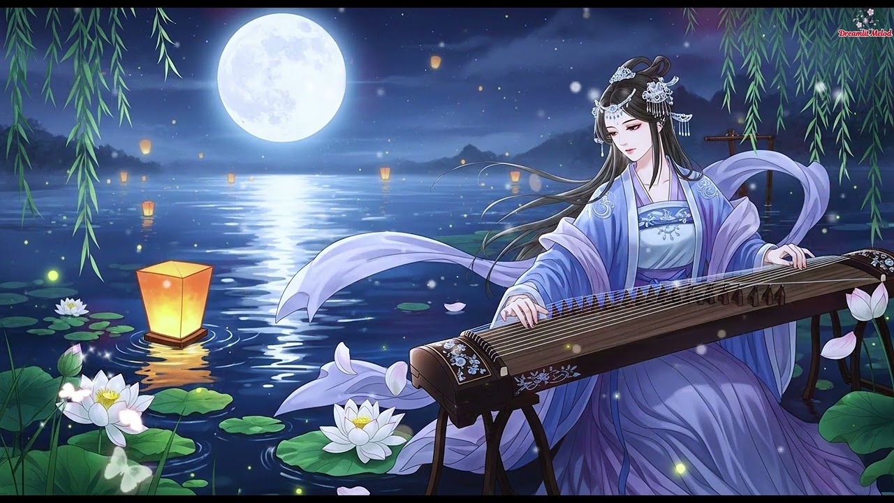 🌕 「荷月之歌 · 银蓝浪漫影」Moonlit Song by the Lotus Lake · Romantic Silver Blue Reflection #music #guzheng