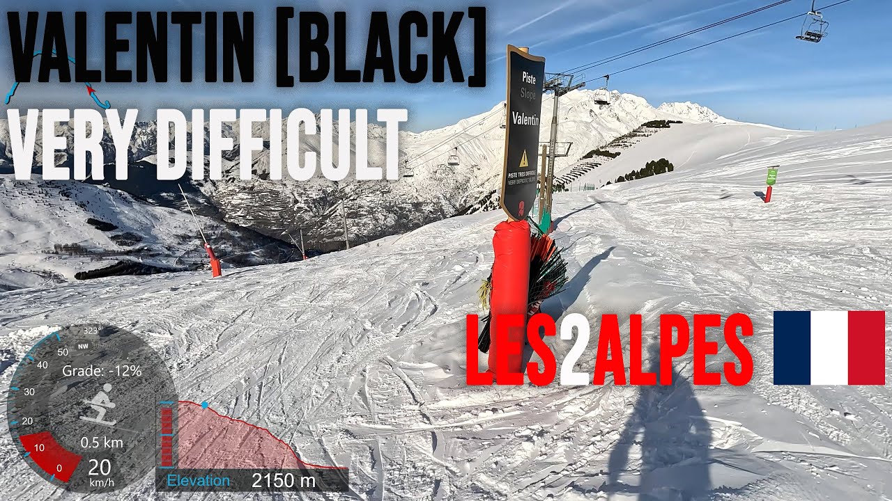 [4K] Skiing Les2Alpes, Very Difficult Valentin Black - Skis Not Good Enough!, France, GoPro HERO11
