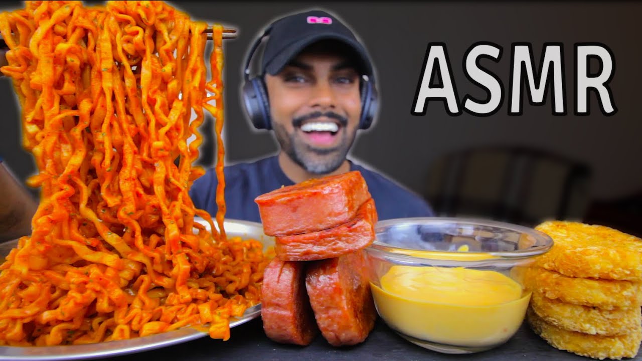 ASMR | NUCLEAR FIRE NOODLES + SPAM + HASH BROWNS (No Talking)