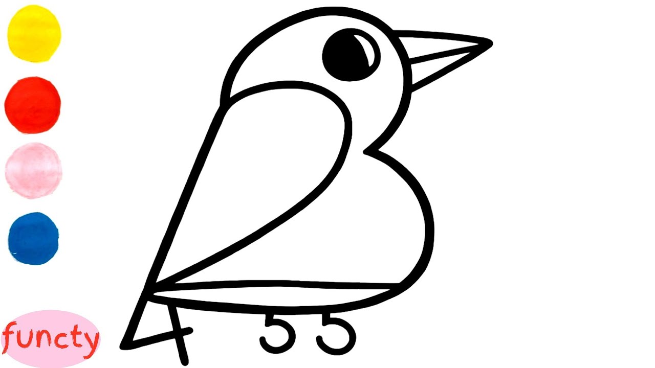 How to draw and color a bird using number 1,2,3,4 and 5