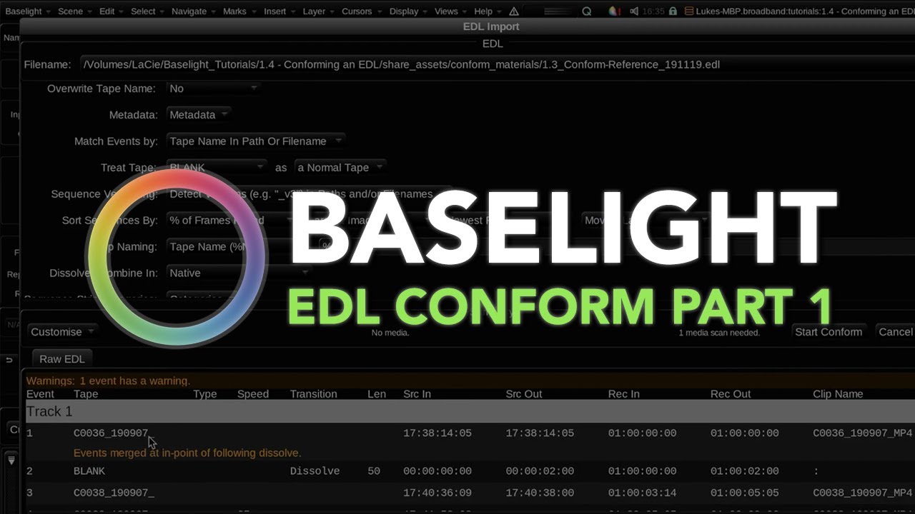 Beginner Baselight Tutorial 1.4 - Conforming an EDL (Part 1)