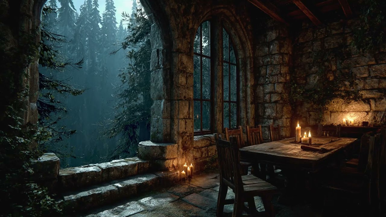 Stormy Night at the Castle Walls 🌧️🏰 Gentle Rain Sounds for Study, Focus and Peace