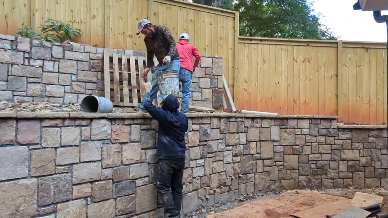 How to build Ashlar Stone Walls with Flagstone Cap & Stairs DIY Part 2  #hardscapes #retainingwall