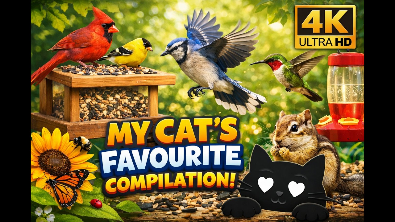 12 HOURS • NO ADS • Cat TV 😺 4K Bird Feeder Cam (Uninterrupted)