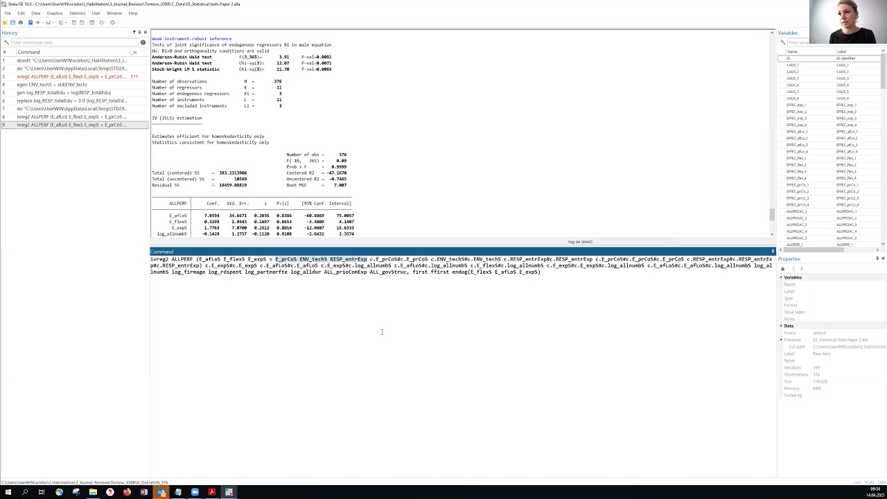 Endogeneity ivreg2 STATA