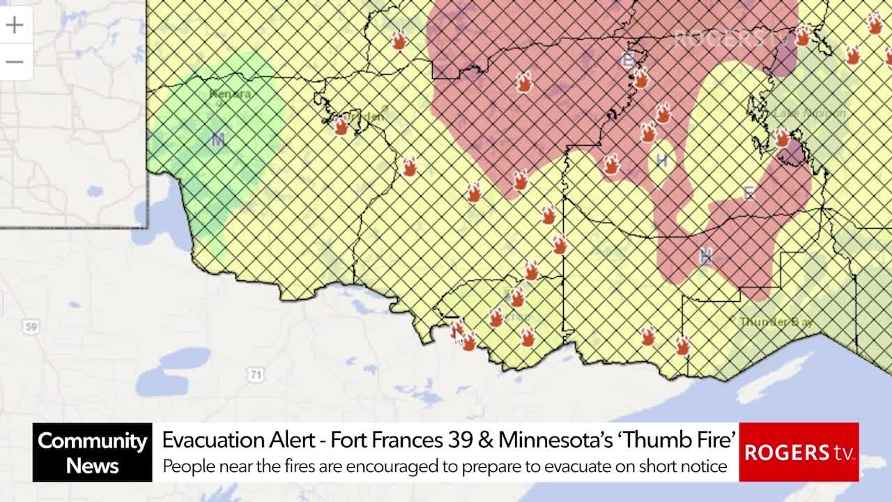 Предупреждение об эвакуации в Форт-Фрэнсис &mdash; лесные пожары Fort Frances 14, 15, 38, 39 и &laquo;Thumb F...